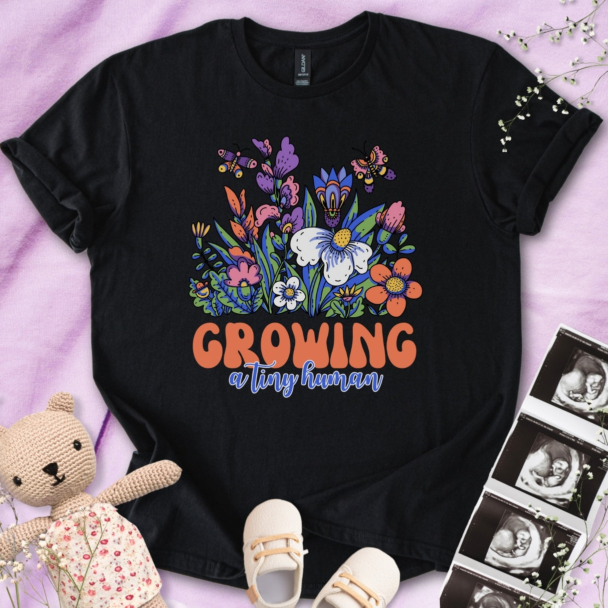 Growing A Tiny Human - Colorful Floral Tee
