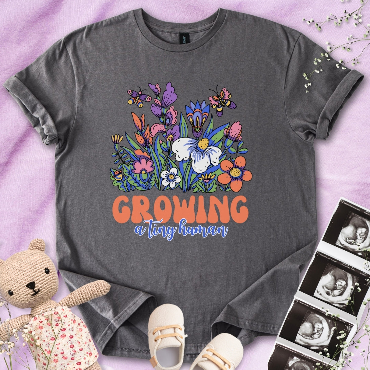 Growing A Tiny Human - Colorful Floral Tee
