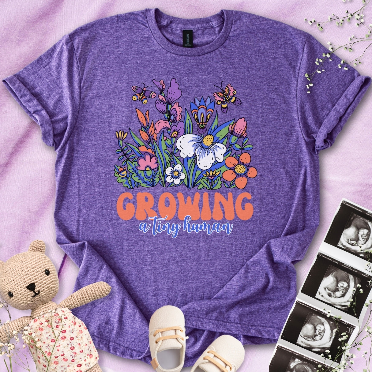 Growing A Tiny Human - Colorful Floral Tee