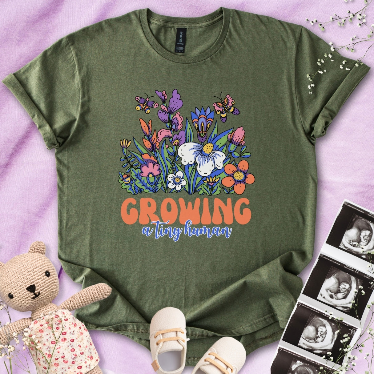 Growing A Tiny Human - Colorful Floral Tee