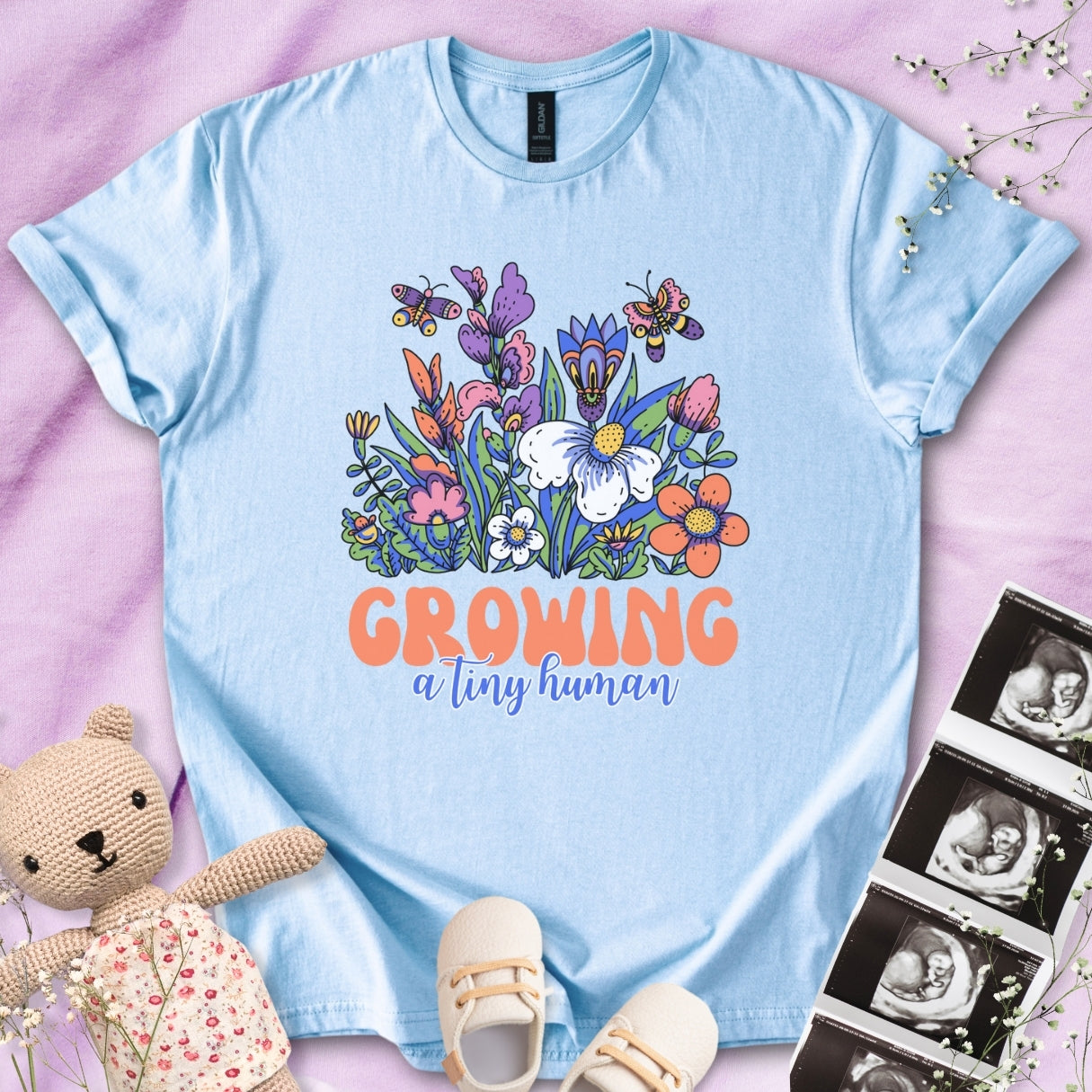 Growing A Tiny Human - Colorful Floral Tee