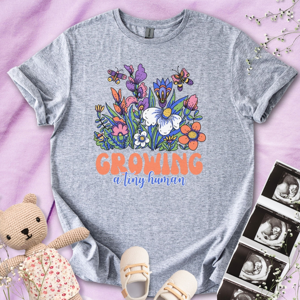 Growing A Tiny Human - Colorful Floral Tee