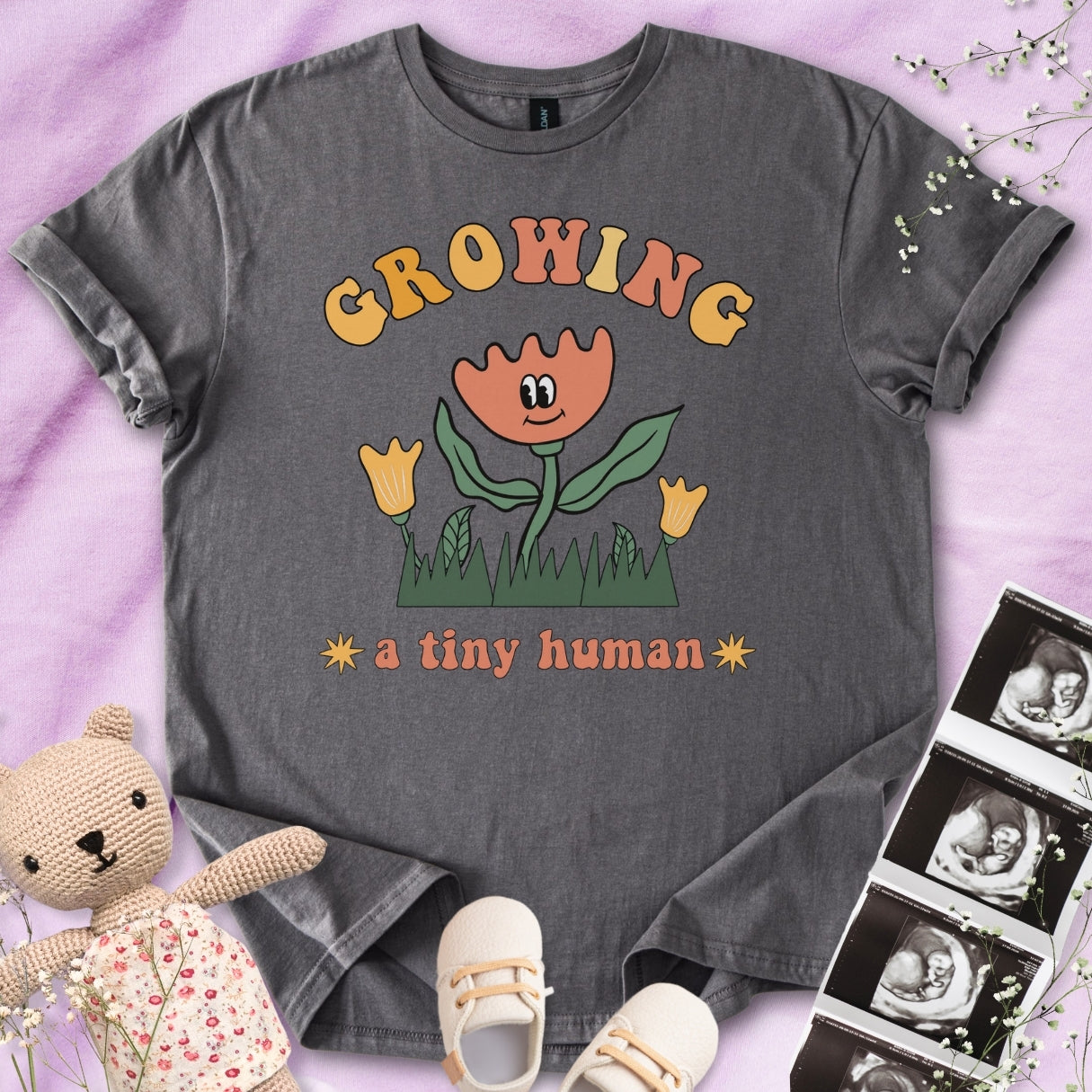 Growing A Tiny Human - Cute Flower Tee
