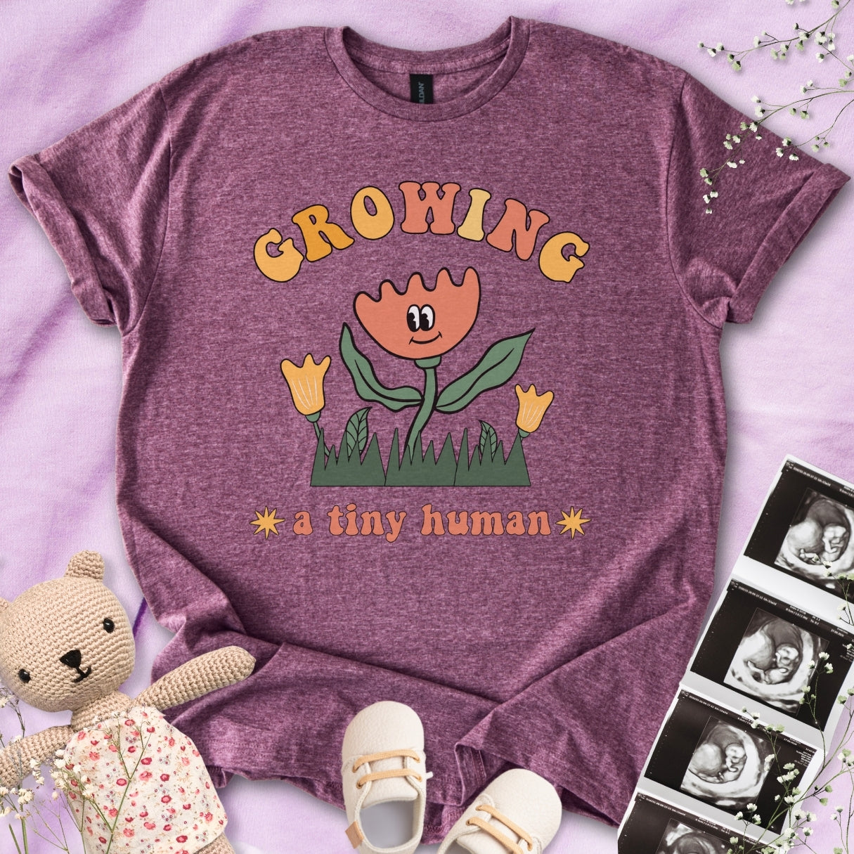 Growing A Tiny Human - Cute Flower Tee