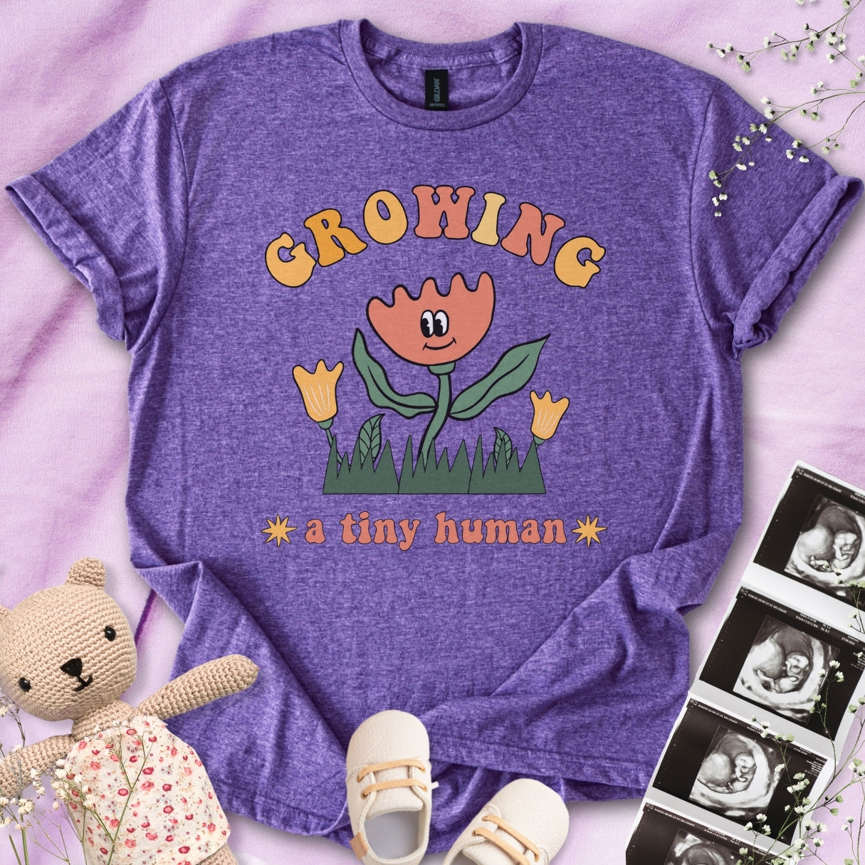 Growing A Tiny Human - Cute Flower Tee