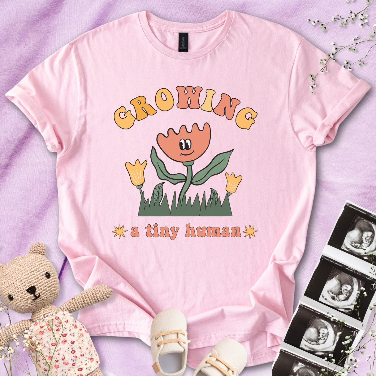 Growing A Tiny Human - Cute Flower Tee