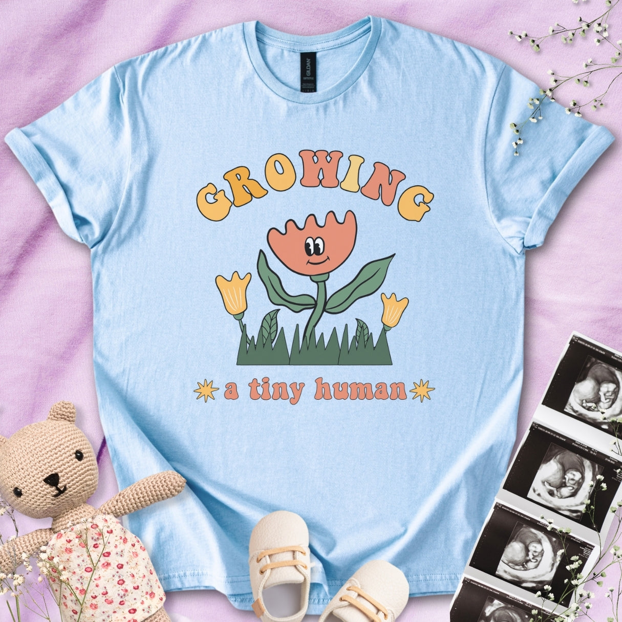 Growing A Tiny Human - Cute Flower Tee