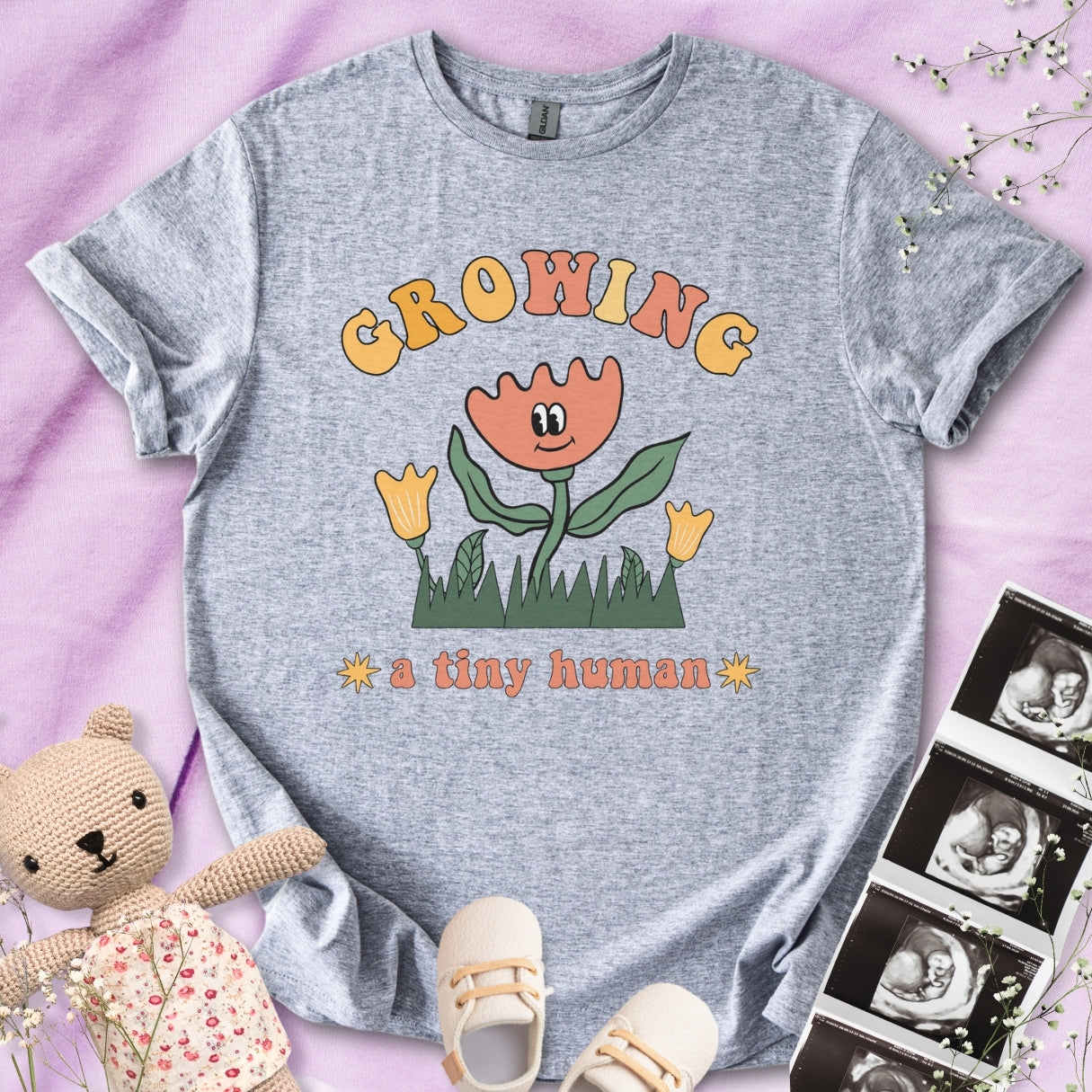 Growing A Tiny Human - Cute Flower Tee