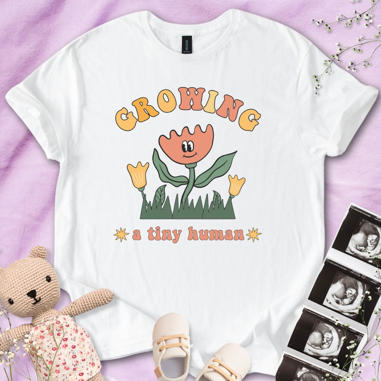 Growing A Tiny Human - Cute Flower Tee