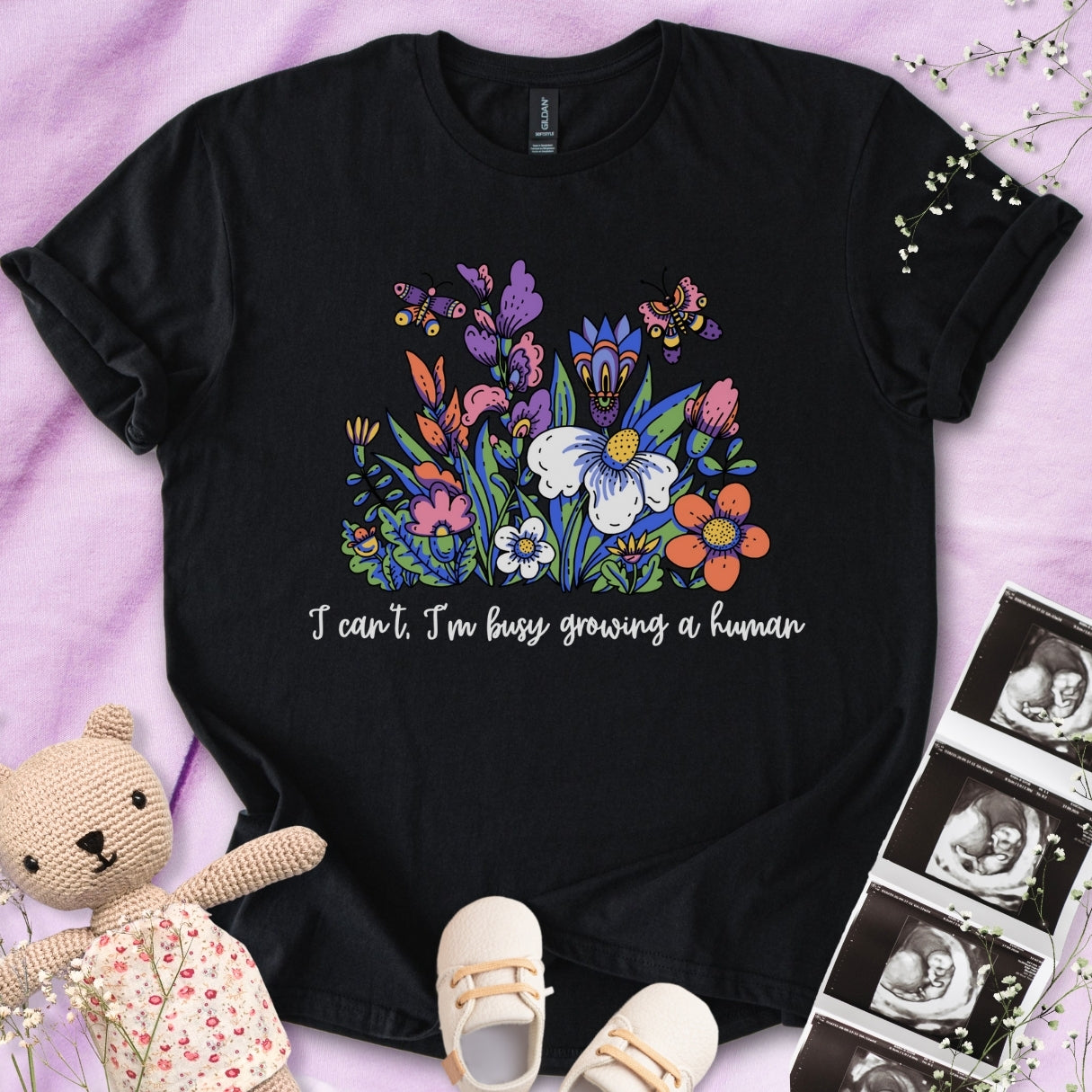 I'm Busy Growing A Tiny Human - Colorful Floral Tee