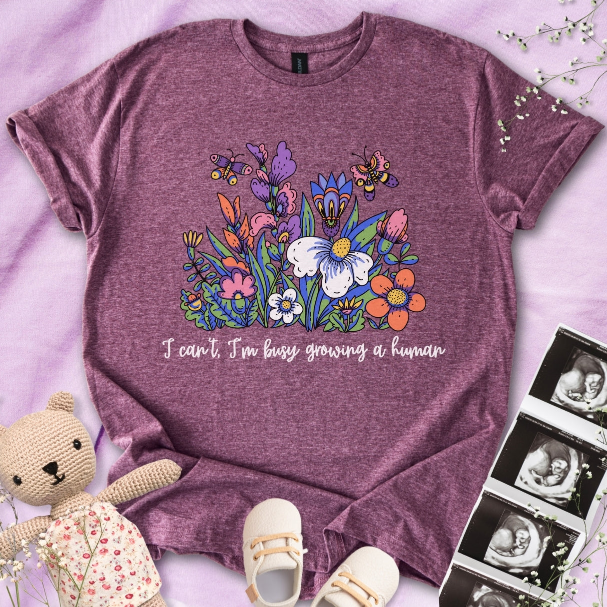 I'm Busy Growing A Tiny Human - Colorful Floral Tee