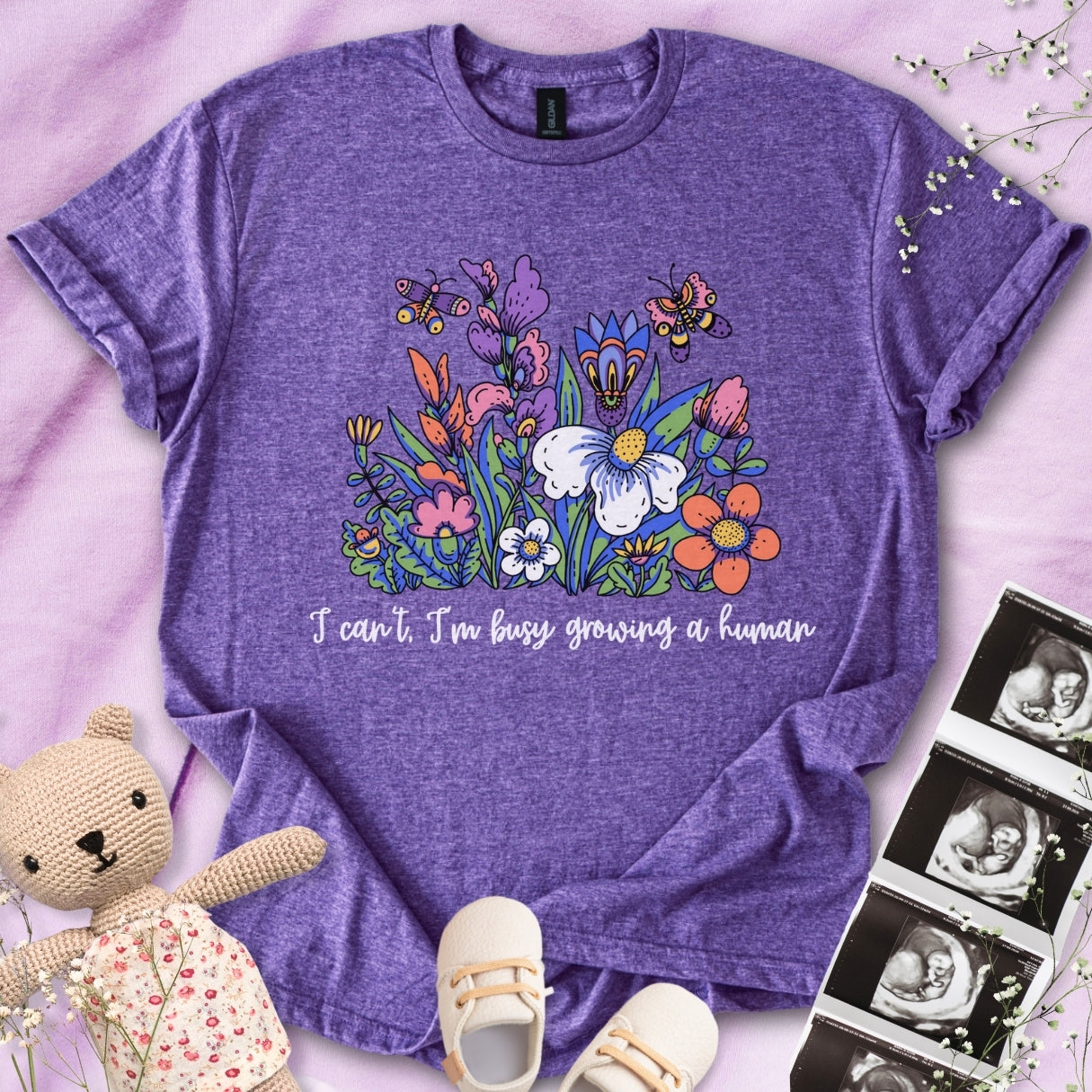 I'm Busy Growing A Tiny Human - Colorful Floral Tee