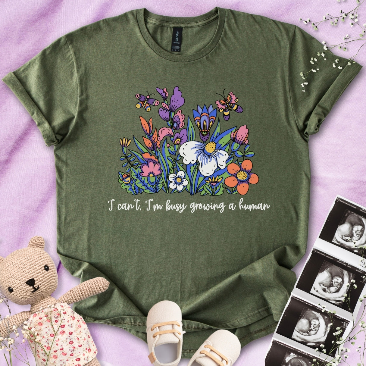 I'm Busy Growing A Tiny Human - Colorful Floral Tee