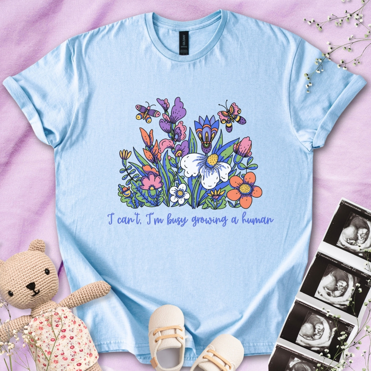 I'm Busy Growing A Tiny Human - Colorful Floral Tee