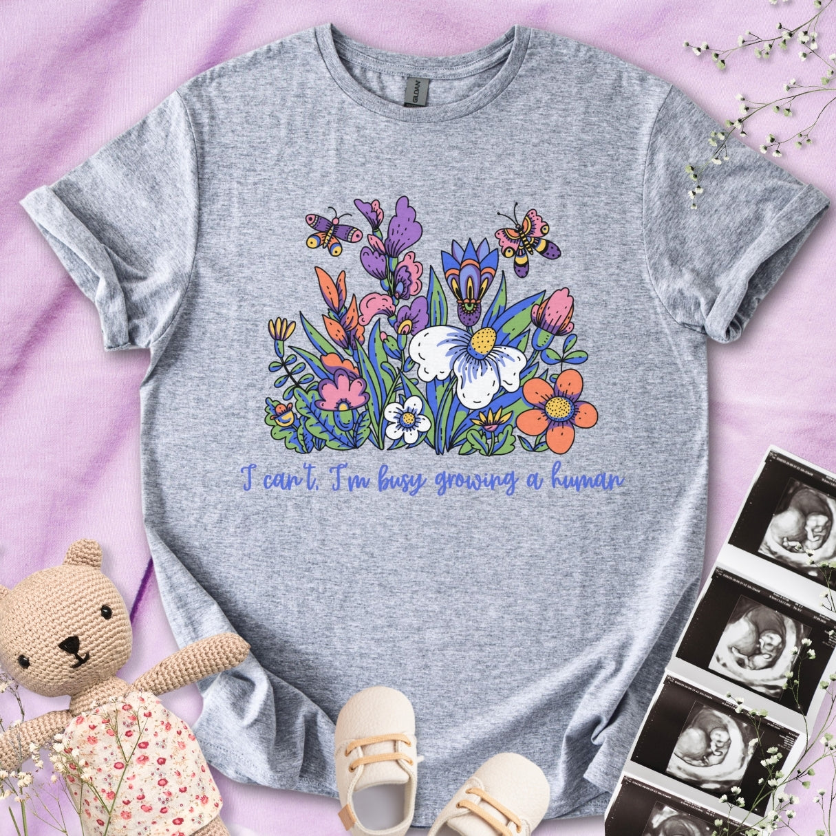I'm Busy Growing A Tiny Human - Colorful Floral Tee