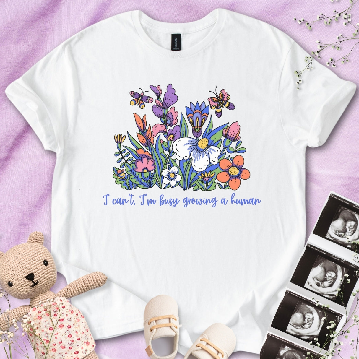 I'm Busy Growing A Tiny Human - Colorful Floral Tee