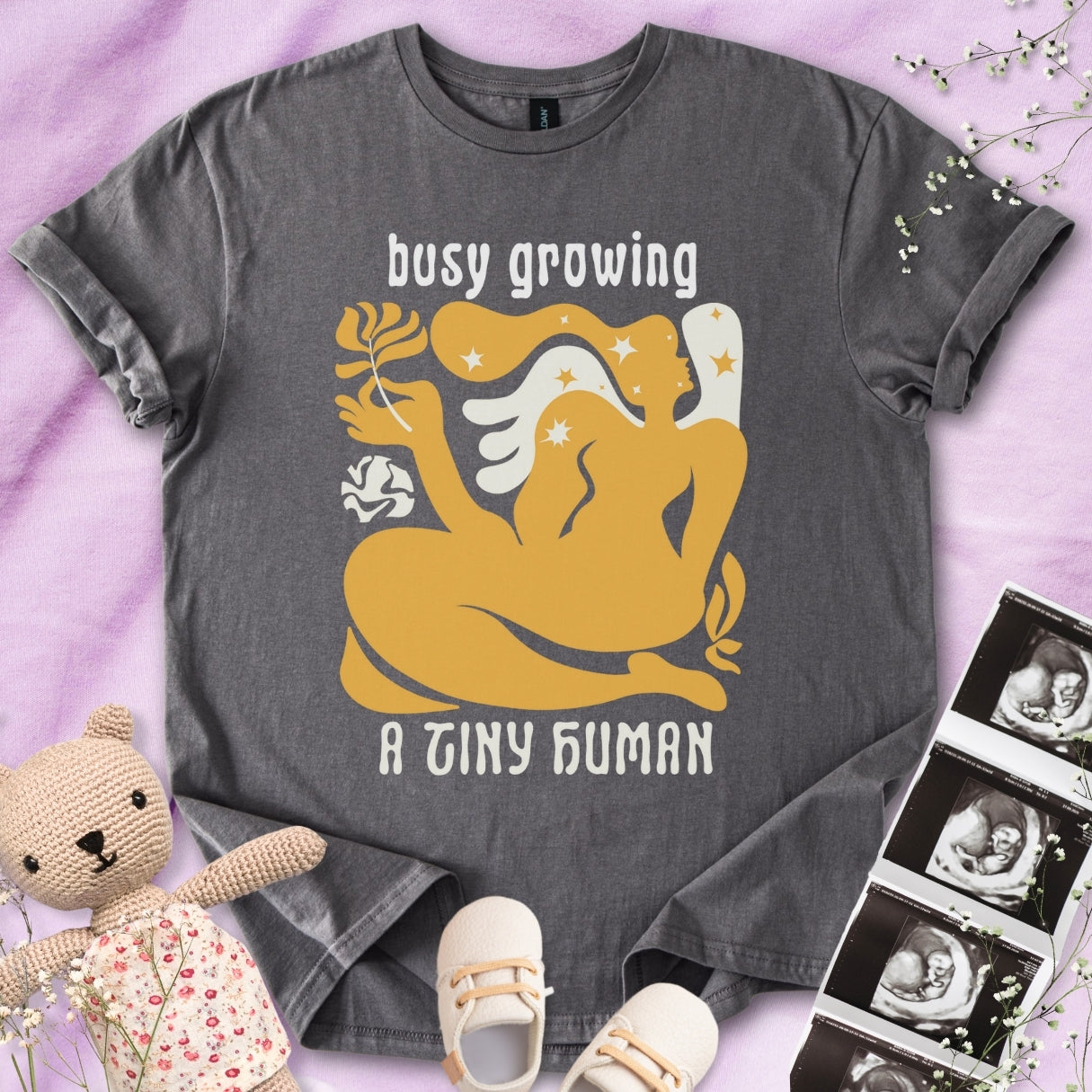 Busy Growing A Tiny Human - Retro Art Tee