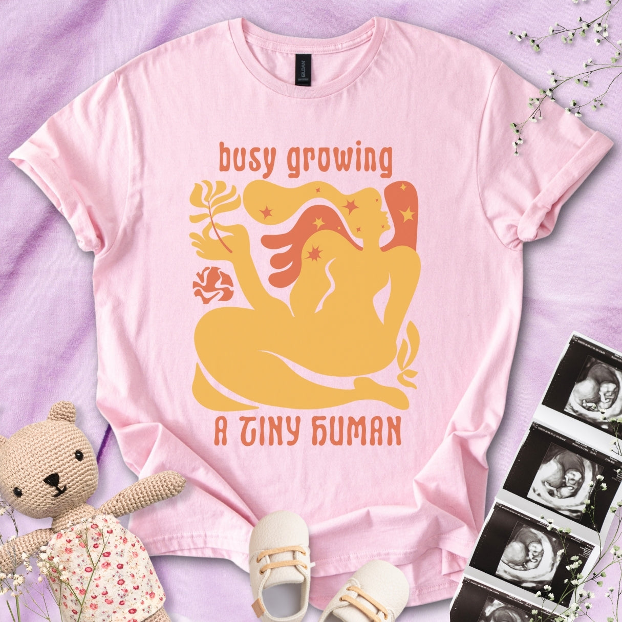 Busy Growing A Tiny Human - Retro Art Tee