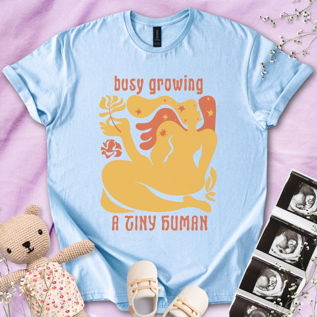 Busy Growing A Tiny Human - Retro Art Tee