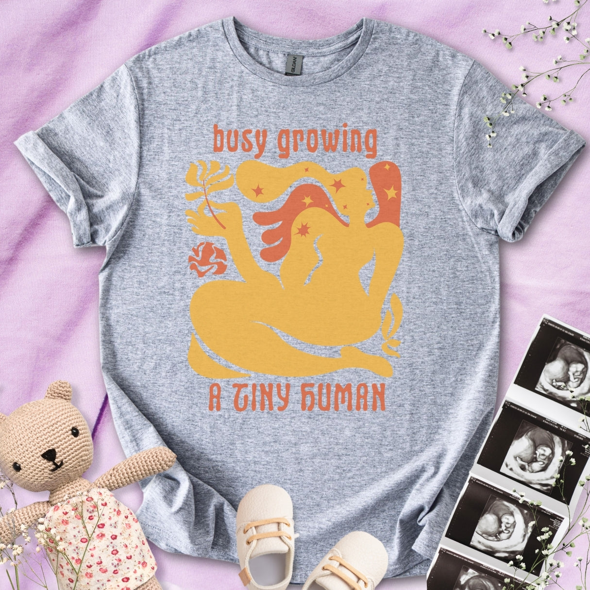 Busy Growing A Tiny Human - Retro Art Tee