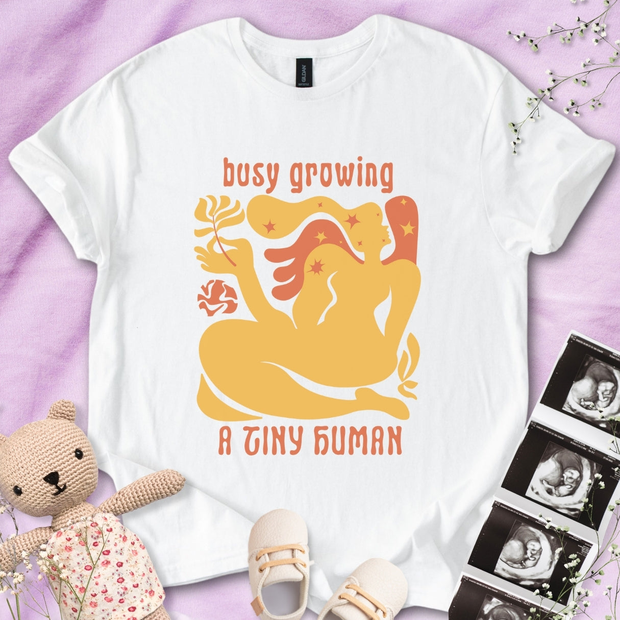 Busy Growing A Tiny Human - Retro Art Tee