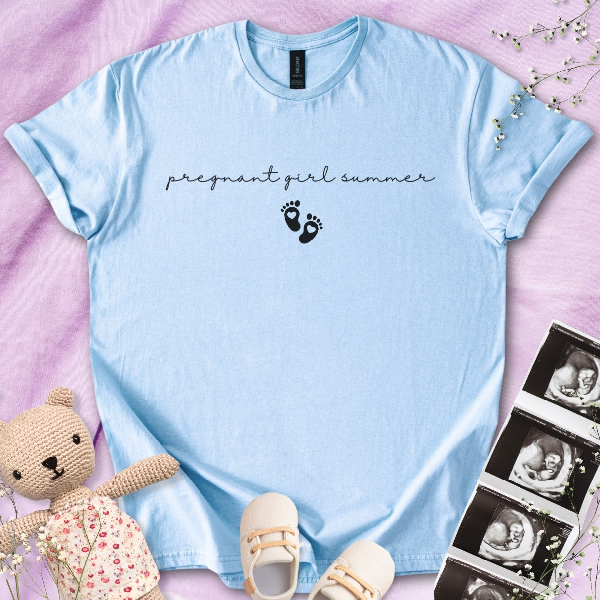 Pregnant Girl Summer - Handwritten Font Tshirt