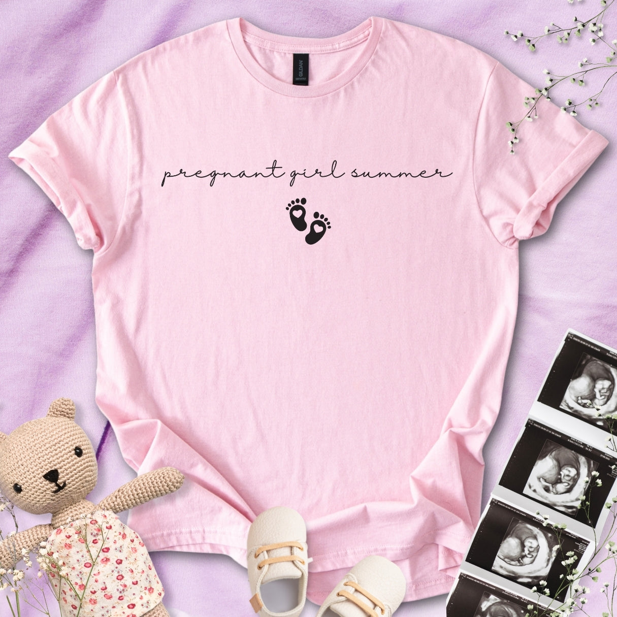 Pregnant Girl Summer - Handwritten Font Tshirt