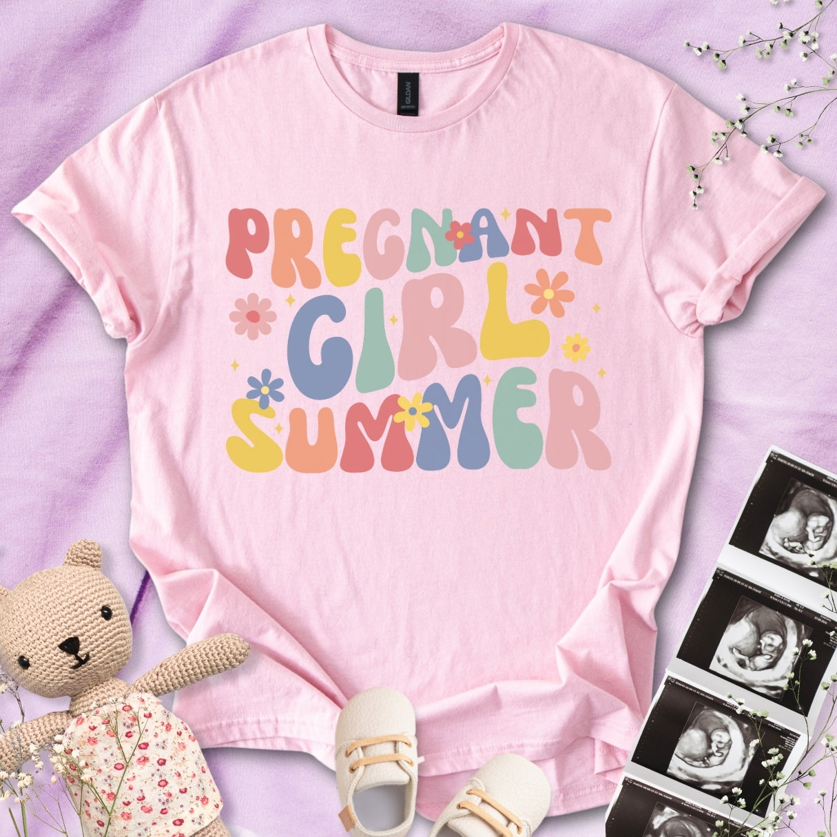 Colorful Pregnant Girl Summer Tee