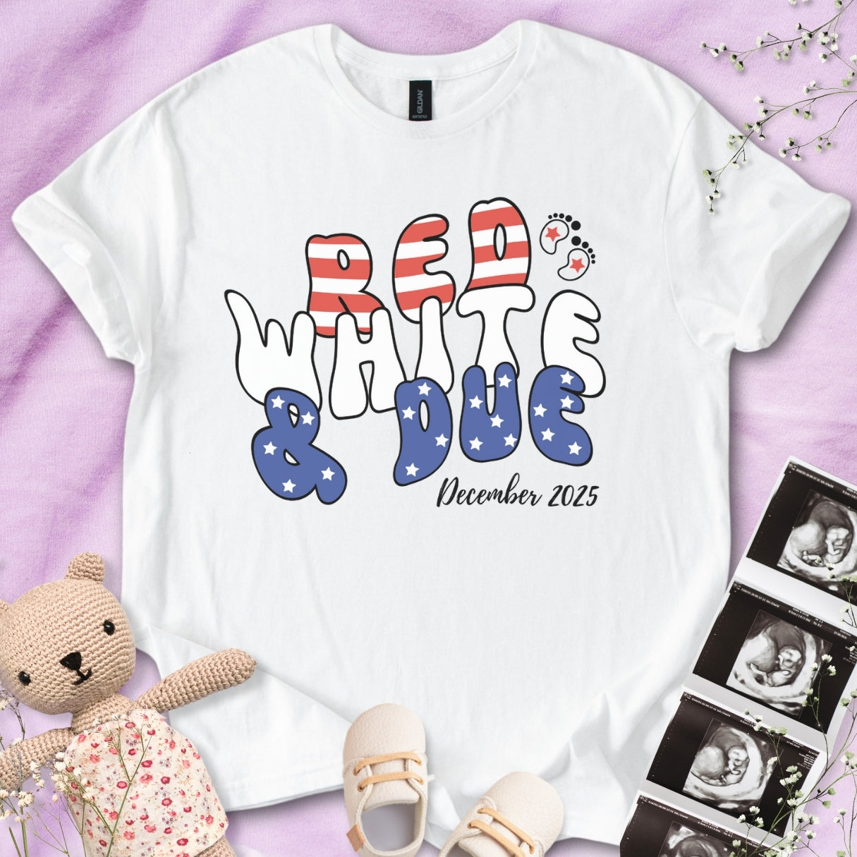 Red, White & Due with Date Tee