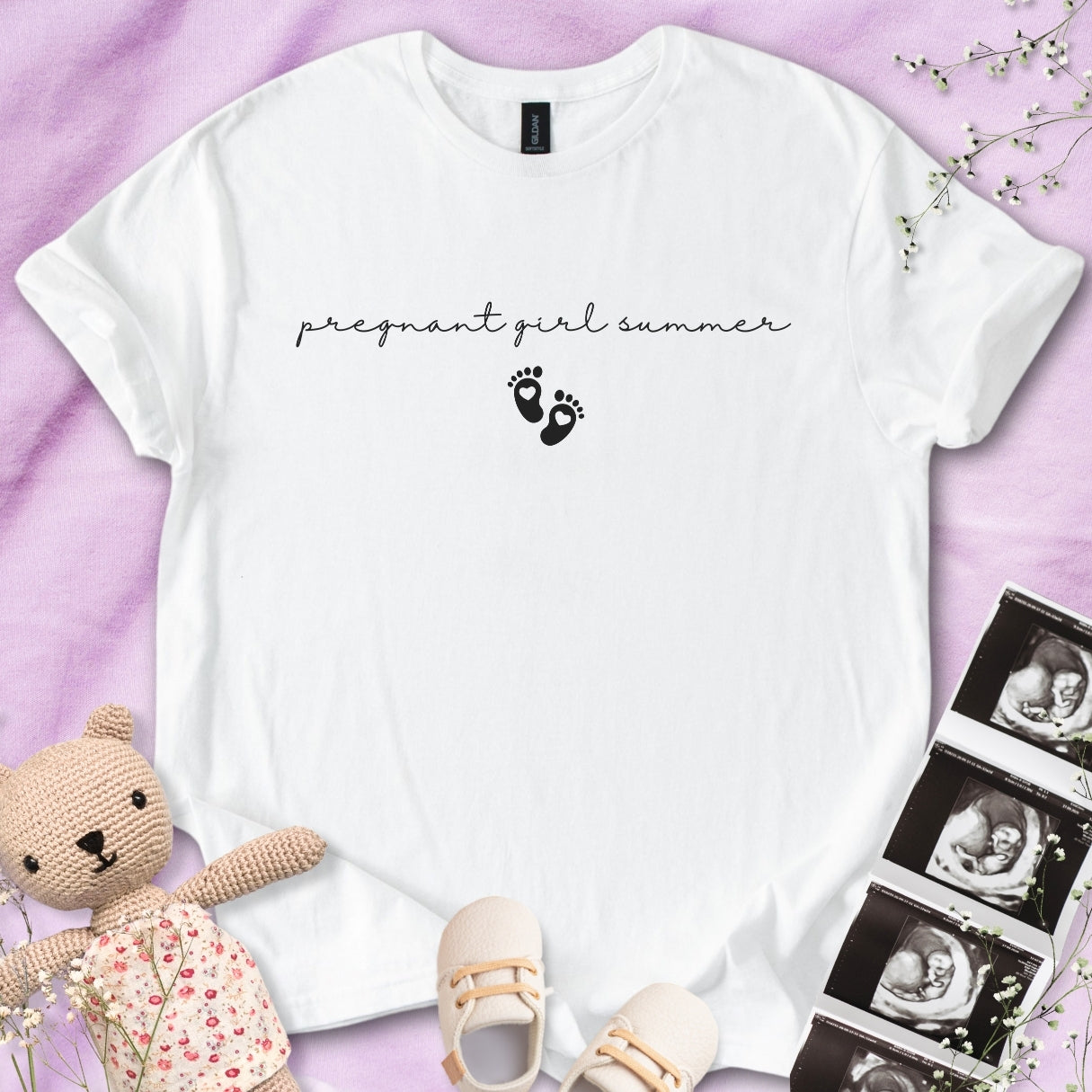 Pregnant Girl Summer - Handwritten Font Tshirt
