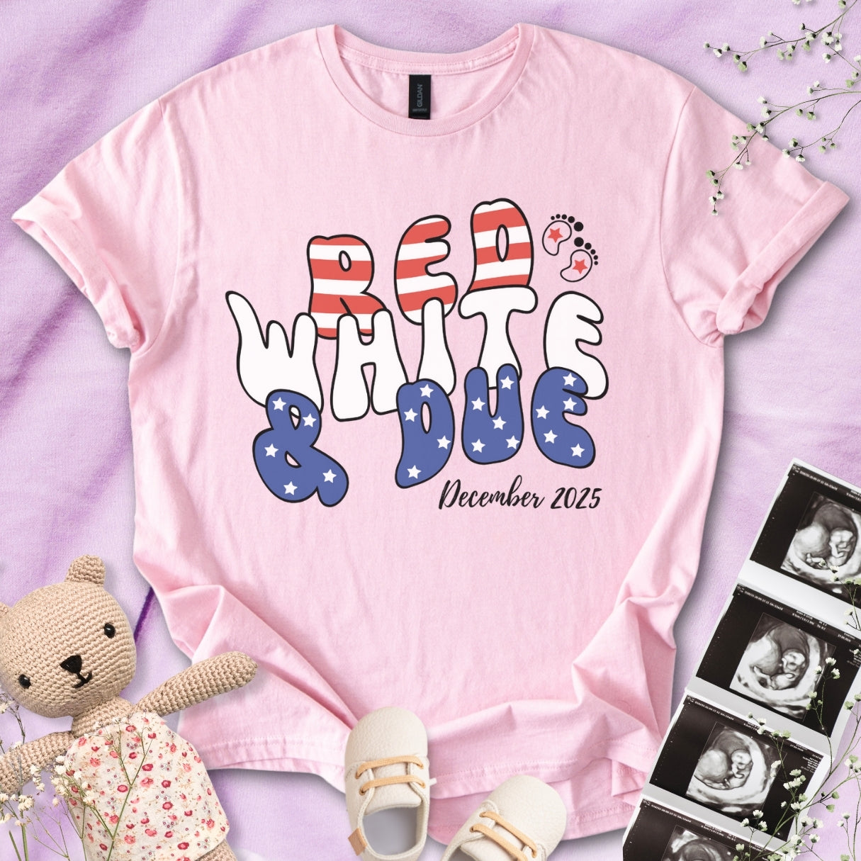 Red, White & Due with Date Tee