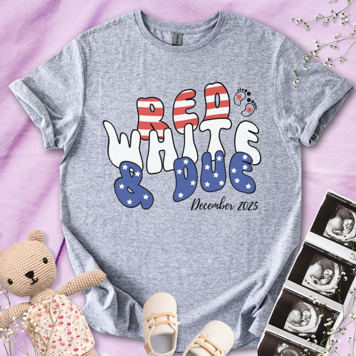 Red, White & Due with Date Tee