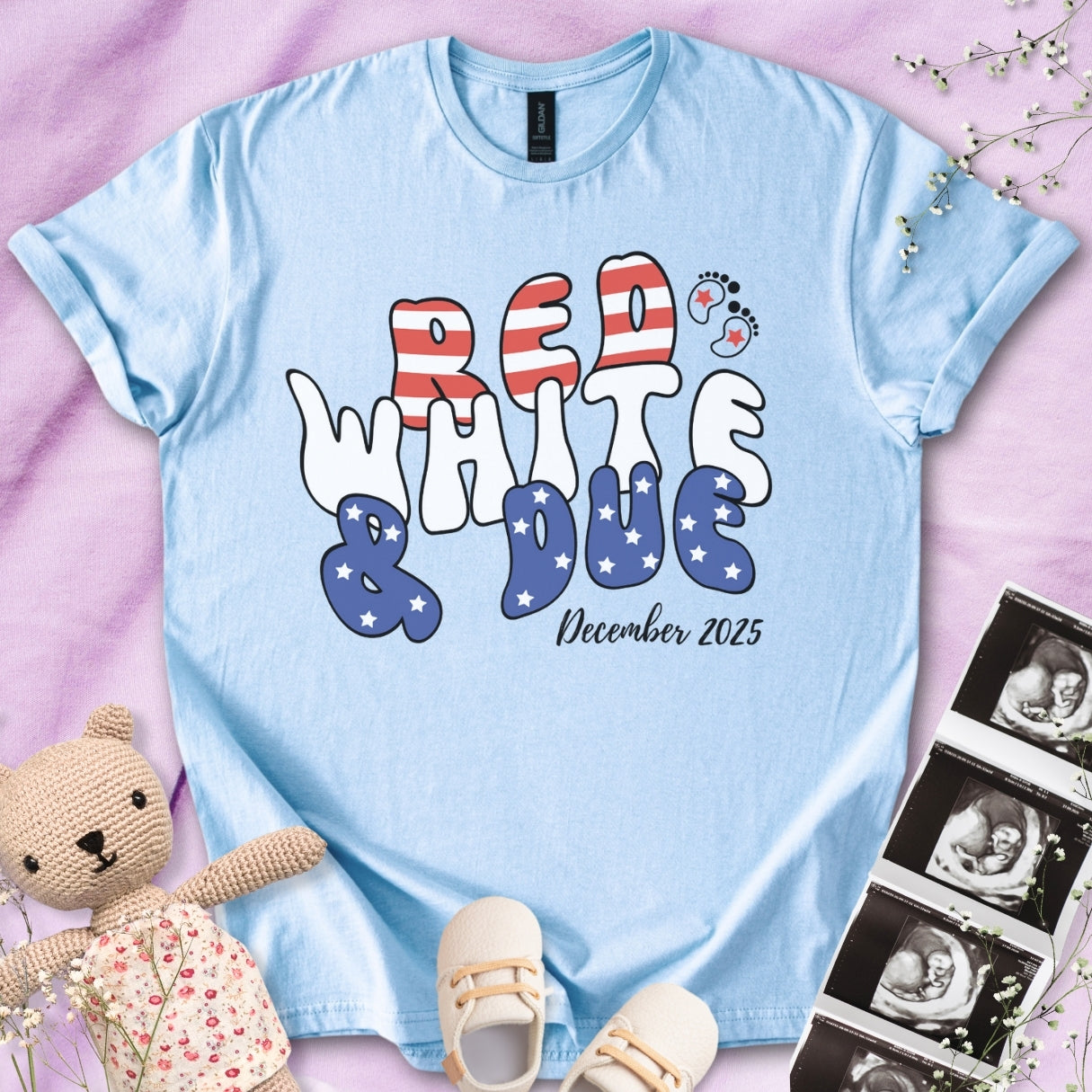 Red, White & Due with Date Tee