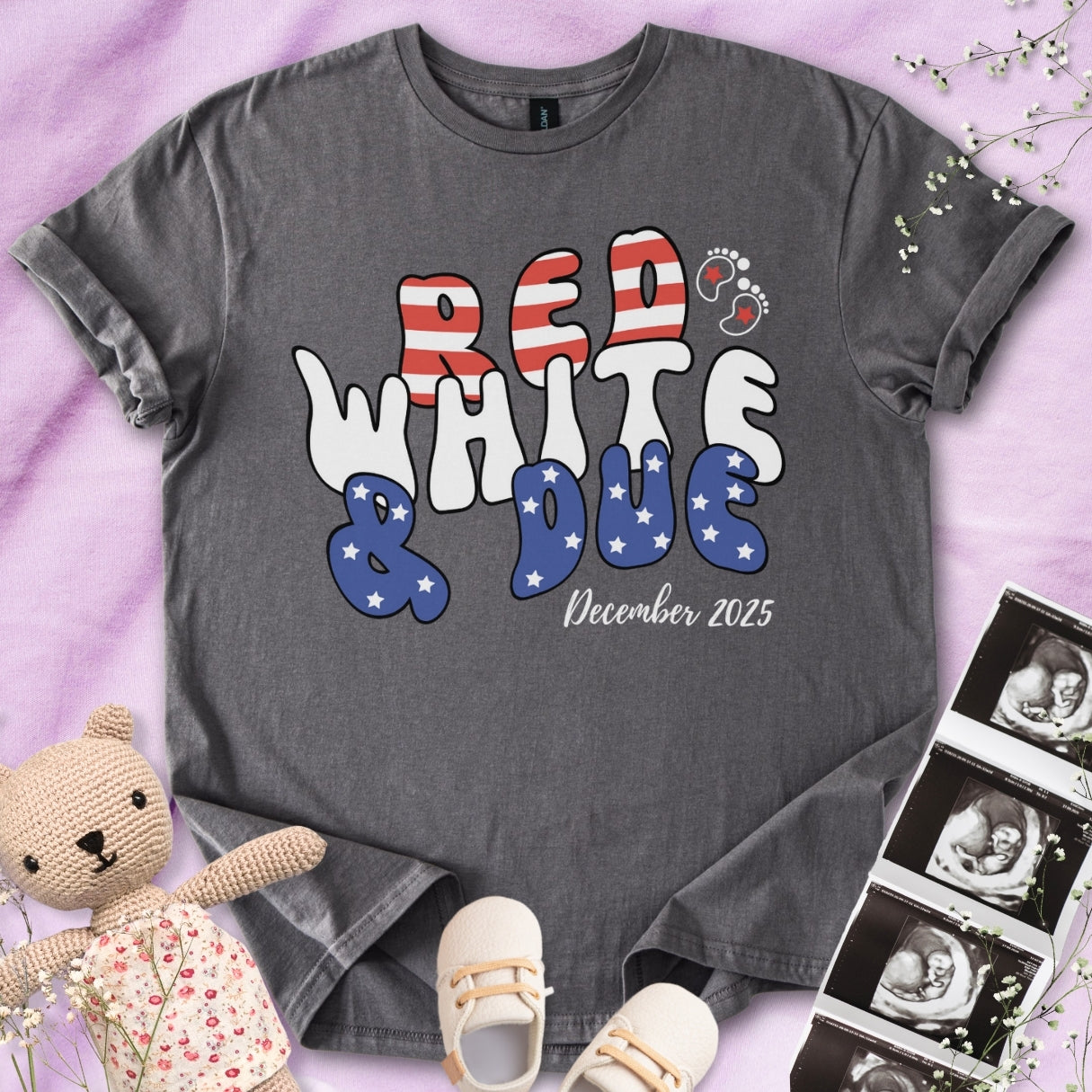 Red, White & Due with Date Tee