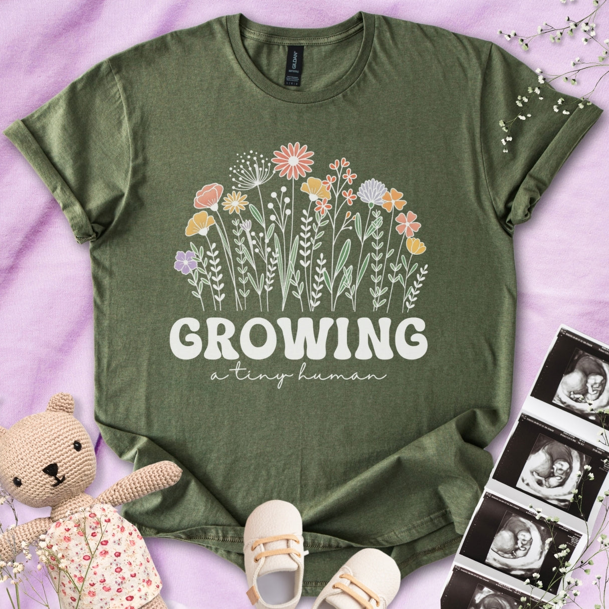 Growing A Tiny Human - Cute Pregnancy Tee