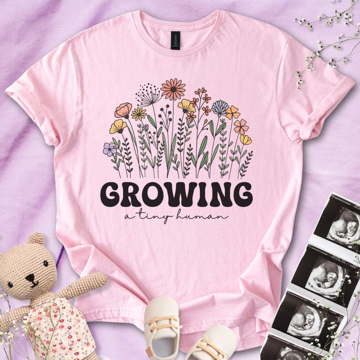 Growing A Tiny Human - Cute Pregnancy Tee