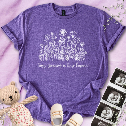 Busy Growing A Tiny Human - B&W Floral Tee