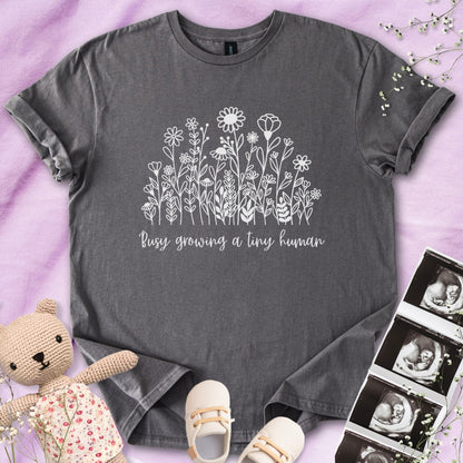 Busy Growing A Tiny Human - B&W Floral Tee