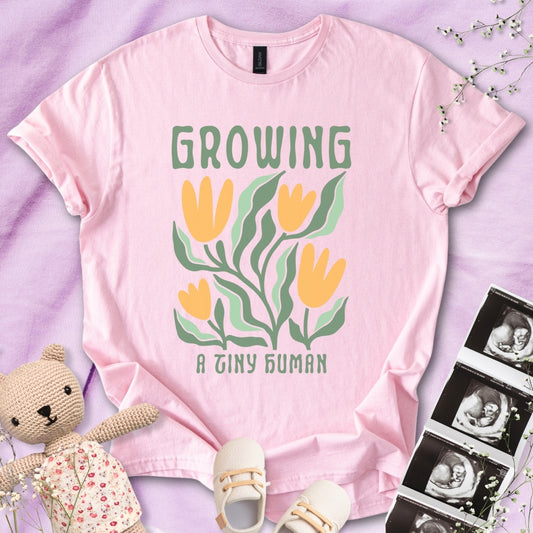 Growing A Tiny Human - Retro Floral Art Tee
