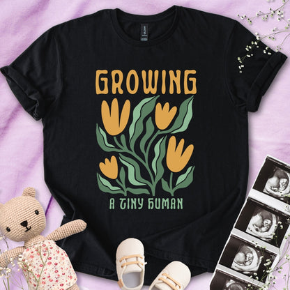 Growing A Tiny Human - Retro Floral Art Tee