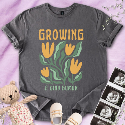 Growing A Tiny Human - Retro Floral Art Tee