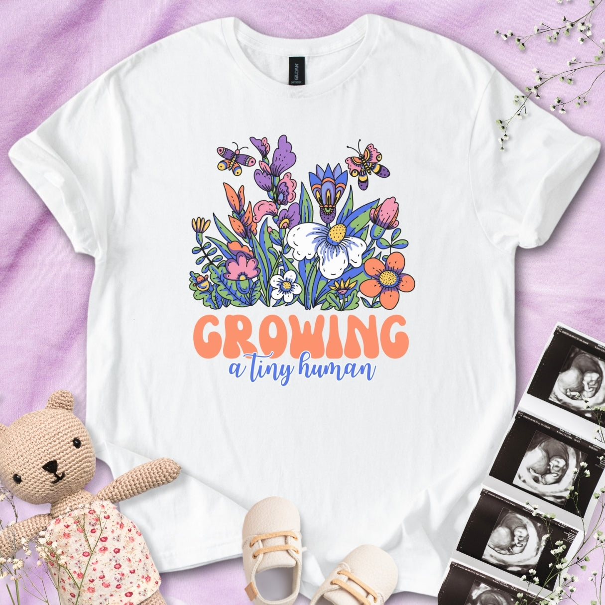 Growing A Tiny Human - Colorful Floral Tee