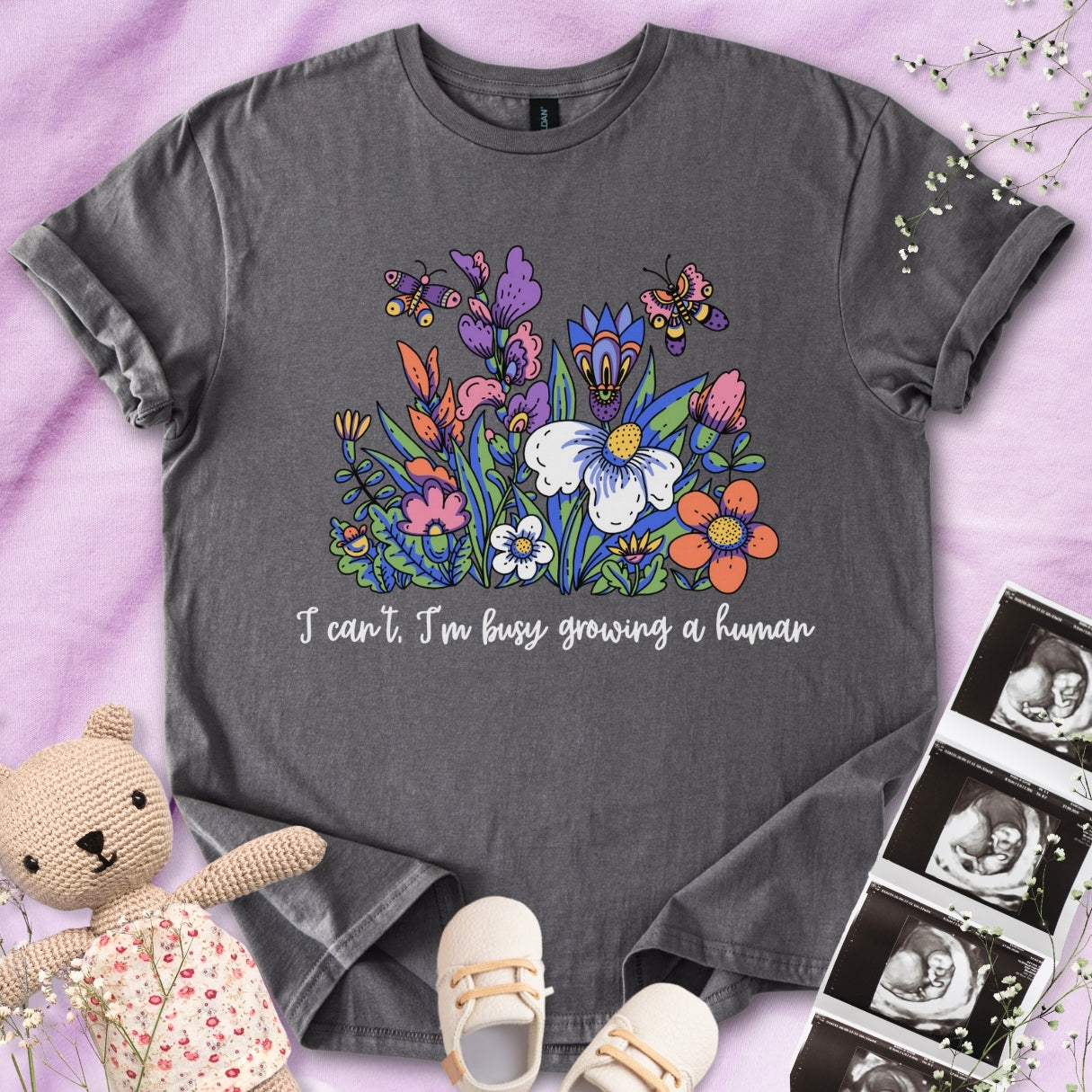 I'm Busy Growing A Tiny Human - Colorful Floral Tee