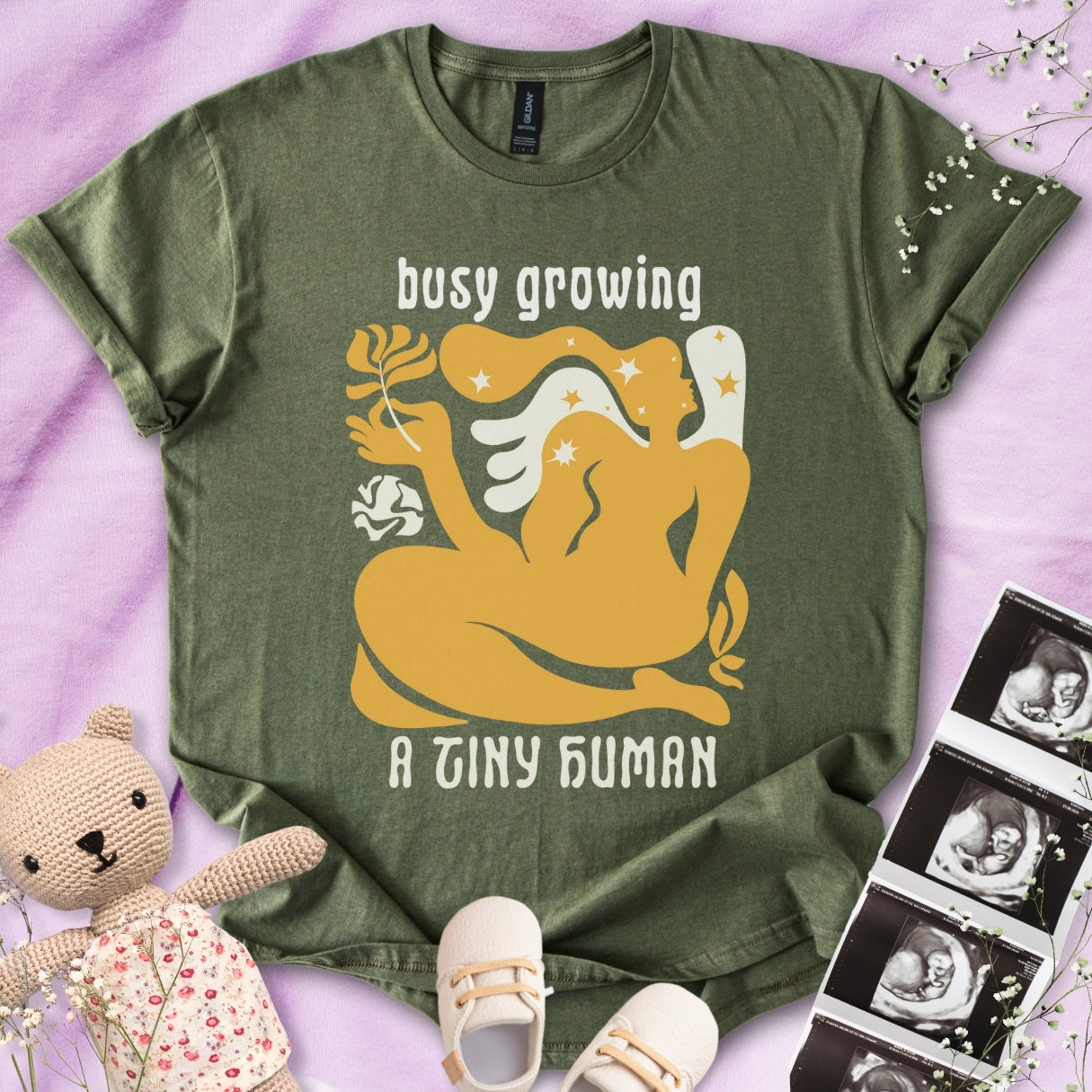 Busy Growing A Tiny Human - Retro Art Tee